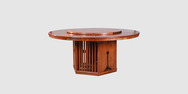 克拉玛依中式餐厅装修天地圆台餐桌红木家具效果图